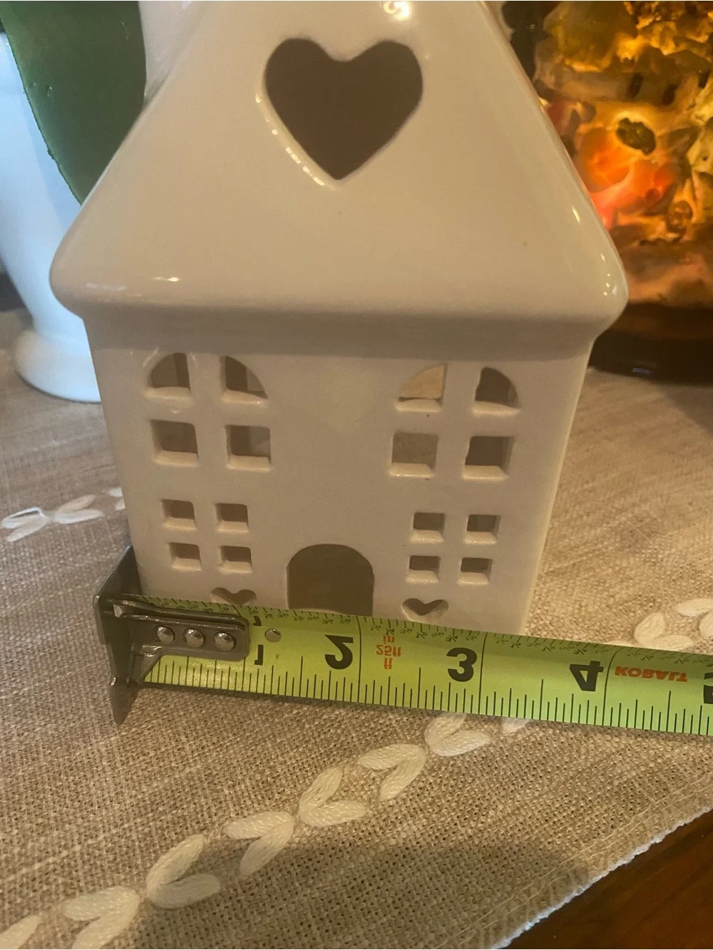 Source Unknown White Ceramic House Lantern with Heart Cutout